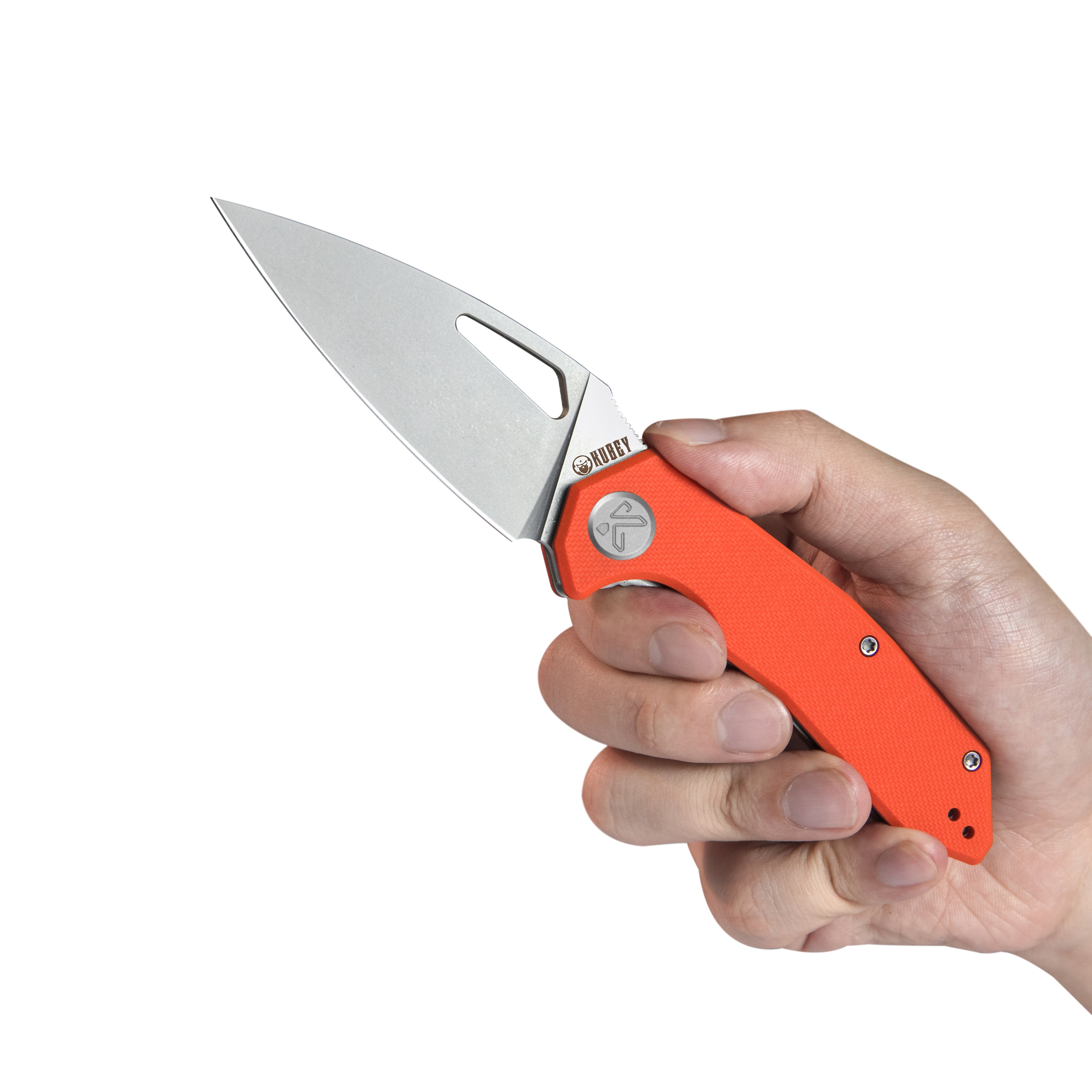 Kubey Coeus Liner Lock Thumb Open Folding Knife Orange G10 Handle EDC knives 3.11" Stonewash 14C28N KU122W