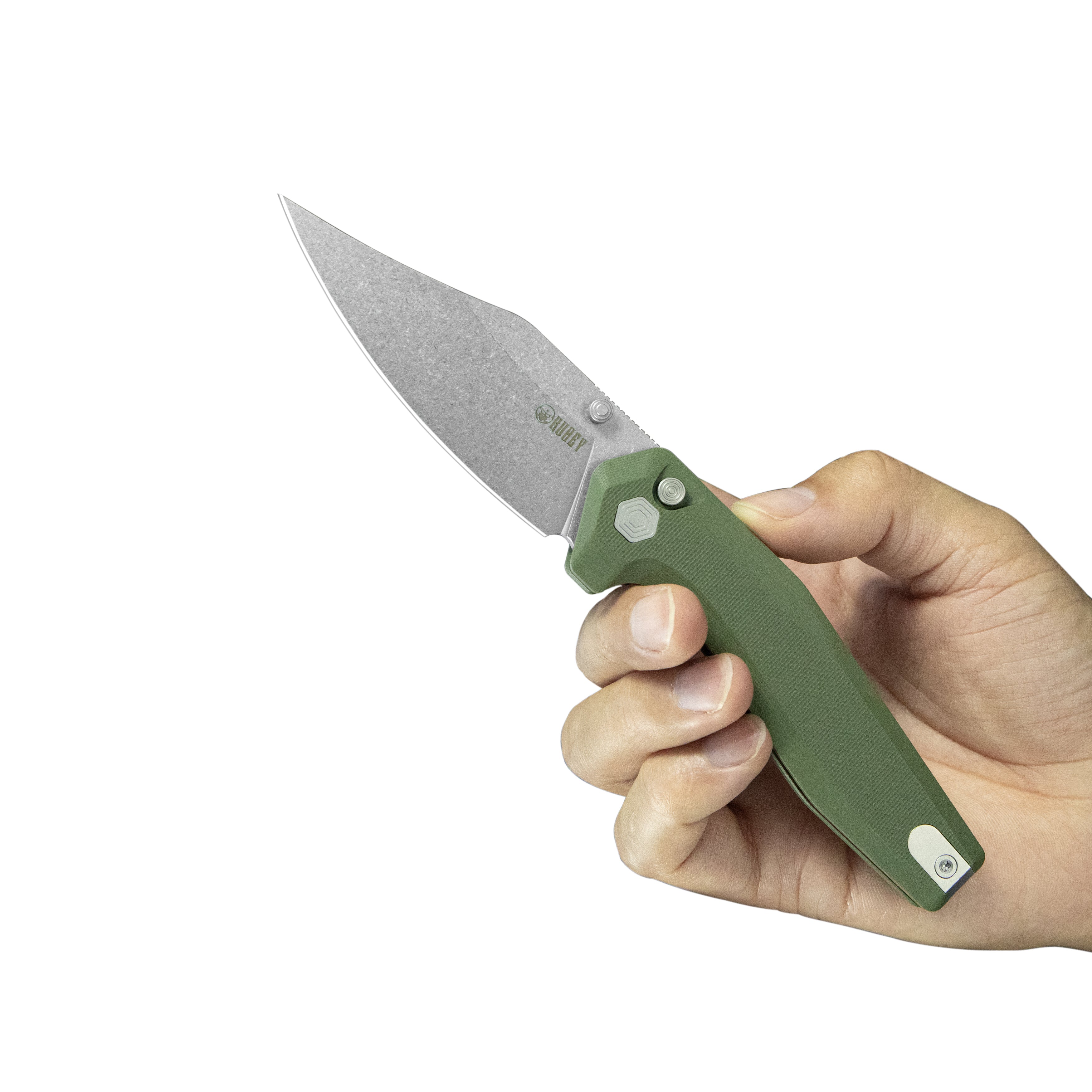 Kubey Hades Folding Knife Green G-10 Handle 3.43'' Stonewashed 14C28N Blade KU394B