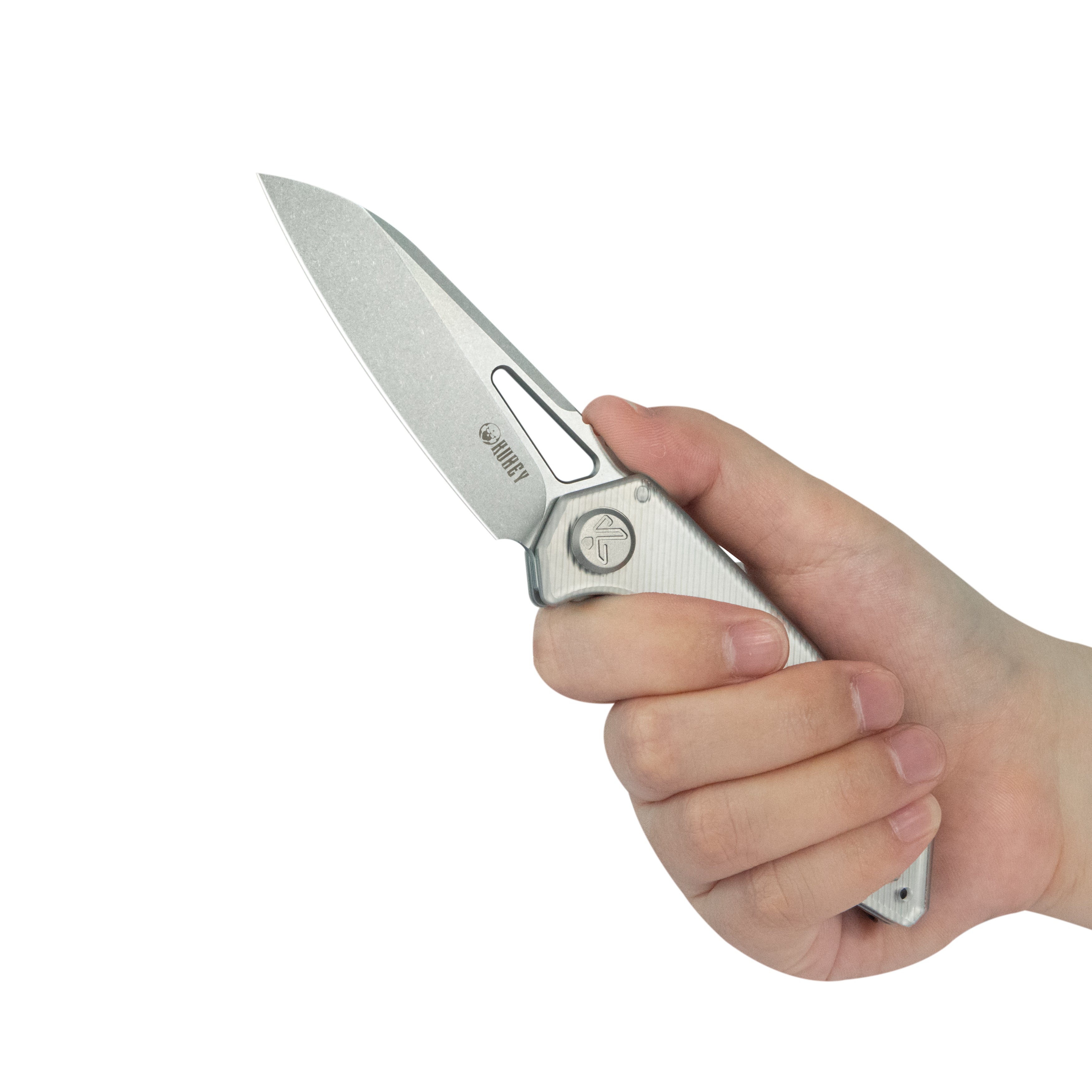 Kubey Vagrant Liner Lock Folding Knife Translucent Resin with Diagonal Milling Handle 3.1" Sandblast 14C28N KU291S
