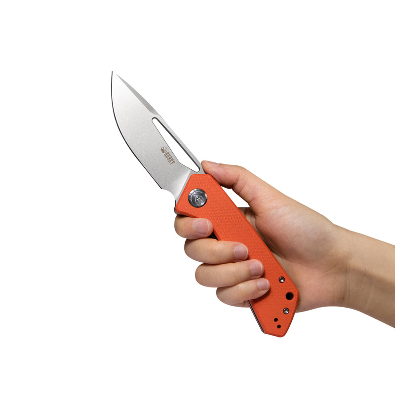 Thalia Front Flipper EDC Pocket Folding Knife Orange G10 Handle 3.27" Bead Blasted D2 KU331H