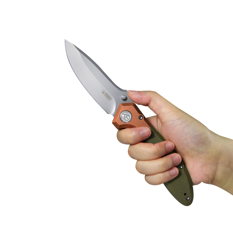 Ruckus Liner Lock Folding Knife Copper Head and OD Green G10 Handle 3.31" Sand Blasted AUS-10 KU314B