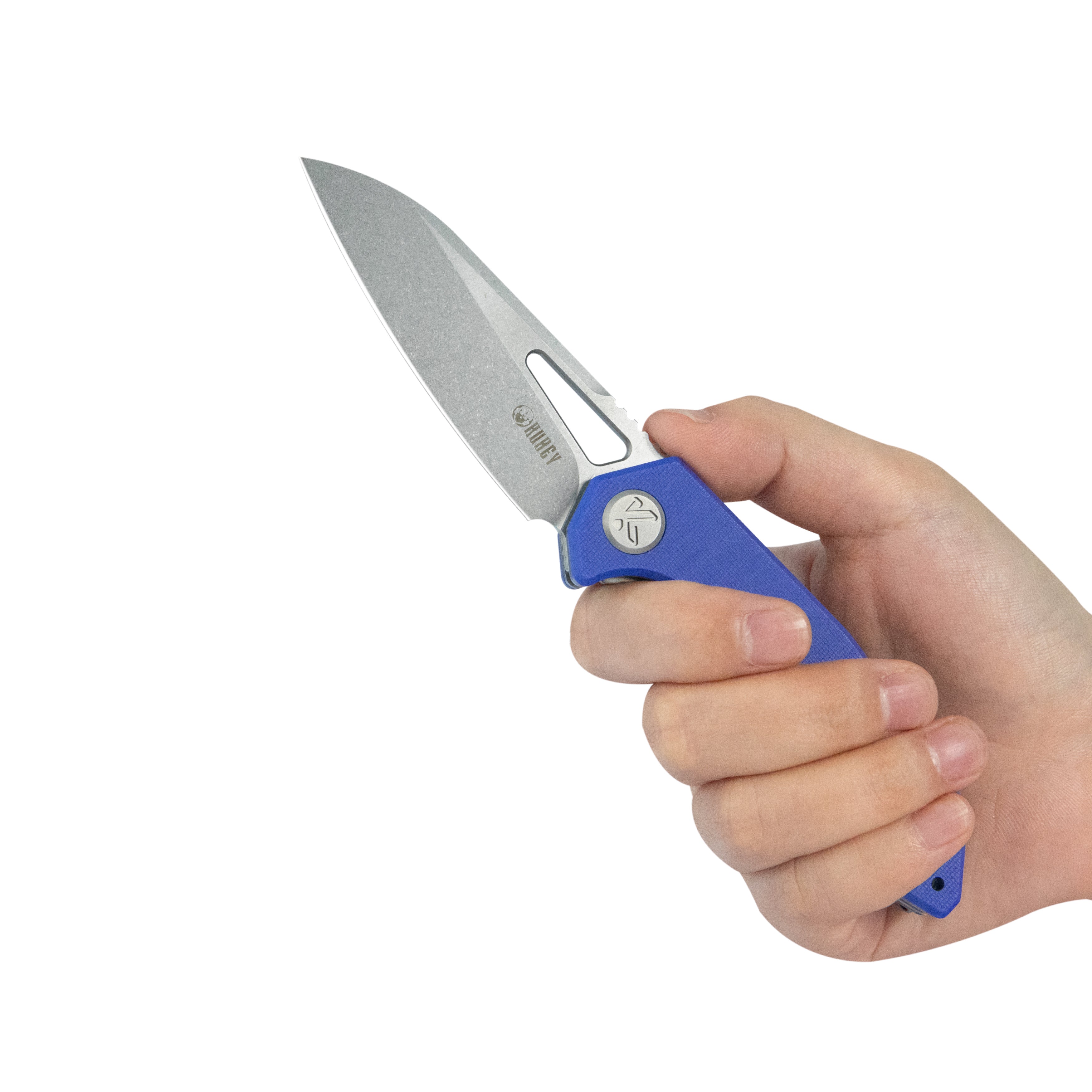 Kubey Vagrant Liner Lock Folding Knife Blue G10 Handle 3.1" Sandblast 14C28N KU291P