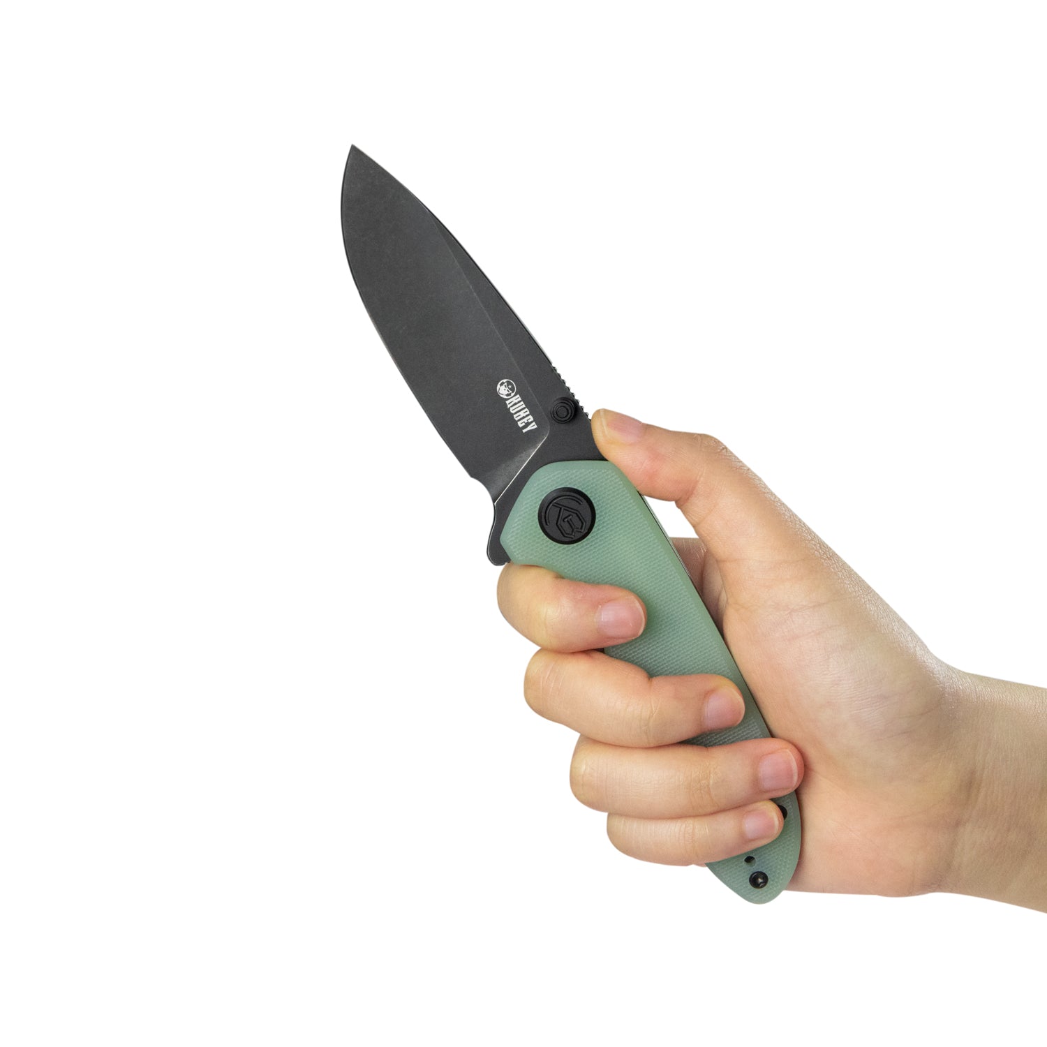 Kubey Belus Thumb Stud Klappmesser Everyday Carry Pocket Knife Jade G10 Handle 2.95" Blackwashed AUS-10 Blade KU342B