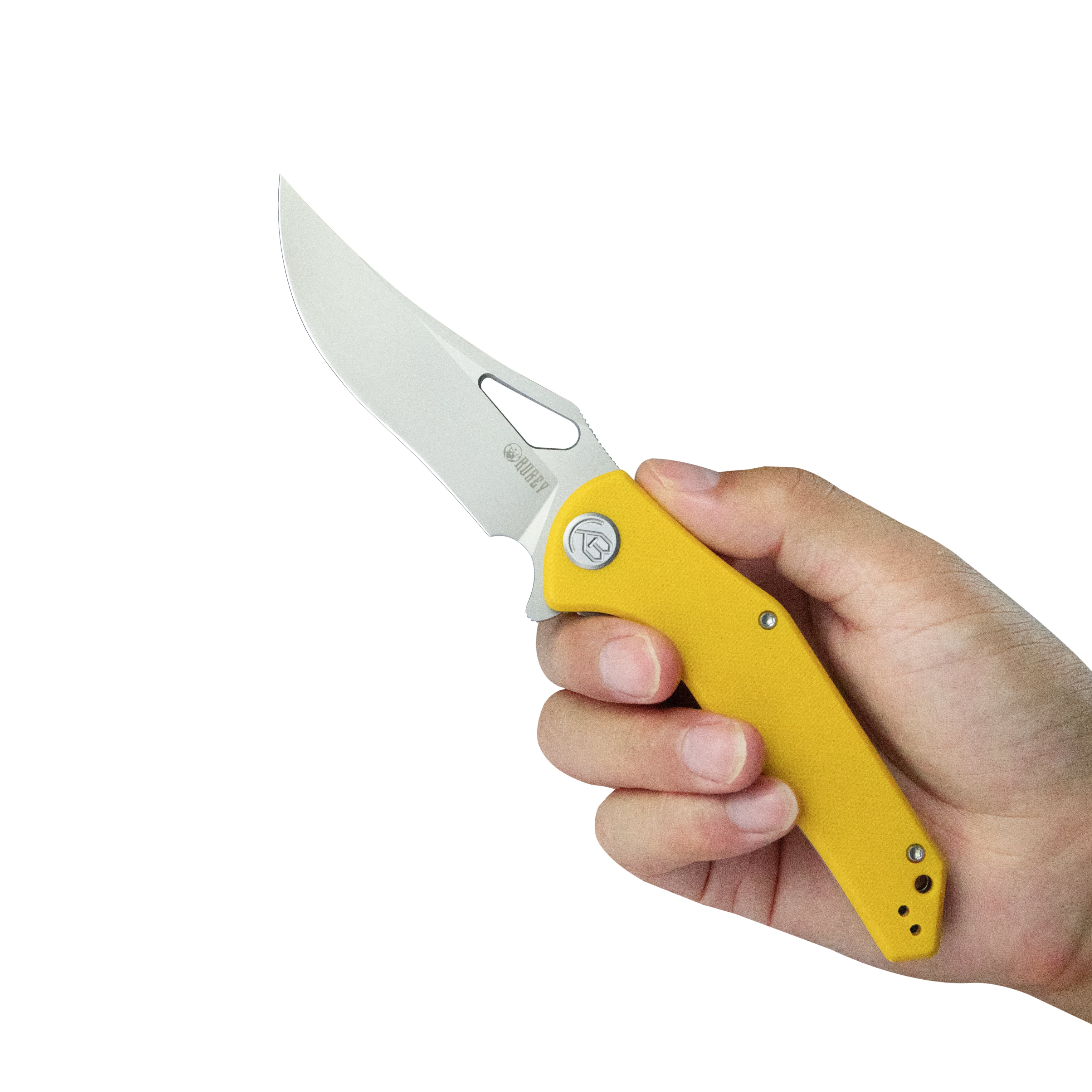 Phemius Liner Lock Folding Pocket Knife Yellow G10 Handle 3.66" Sandblast 14C28N KU149G