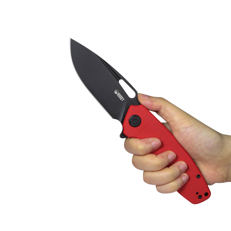 Tityus Liner Lock Flipper Folding Knife Red G10 Handle 3.39" Dark Stonewashed D2 KU322J