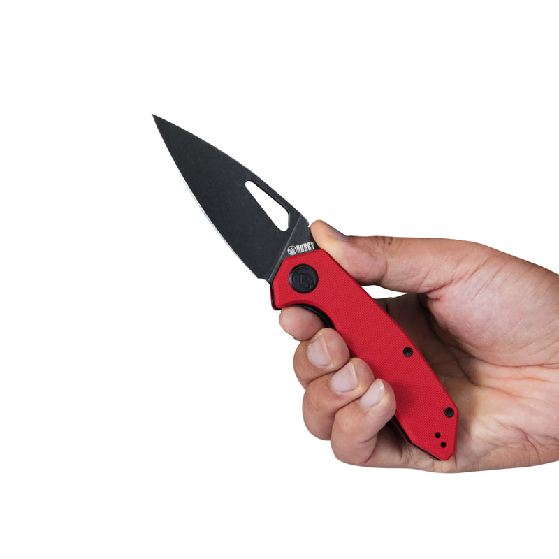 Coeus Liner Lock Thumb Open Folding Knife Red G10 Handle 3.11" Dark Stonewashed D2 KU122H