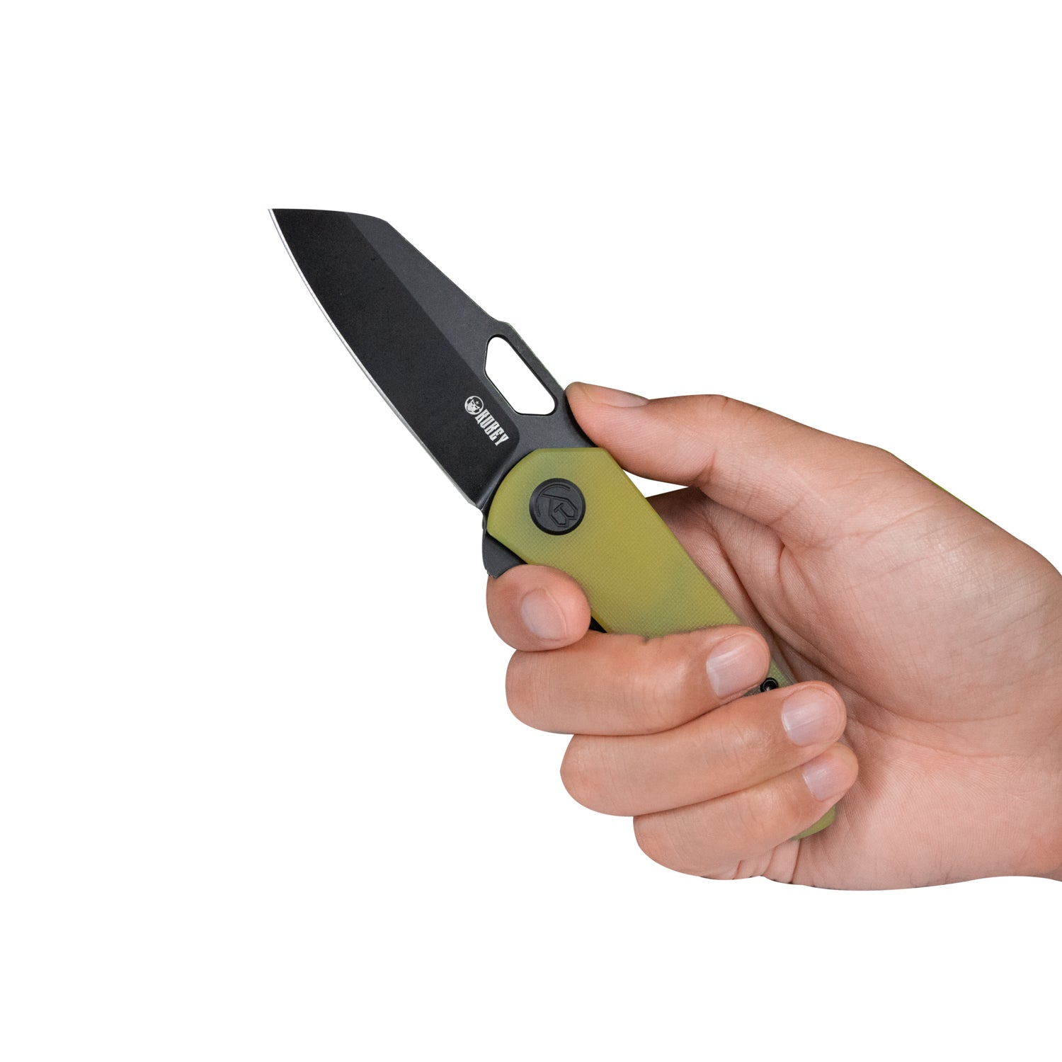 Duroc Liner Lock Flipper Small Pocket Folding Knife Translucent Yellow G10 Handle 2.91" Black Stonewashed AUS-10 KU332H