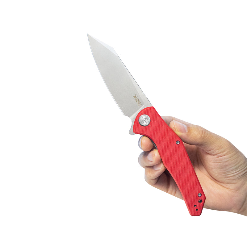 Flash Liner Lock Flipper Folding Knife Red G10 Handle 3.82" Beadblast AUS-10 KU158K