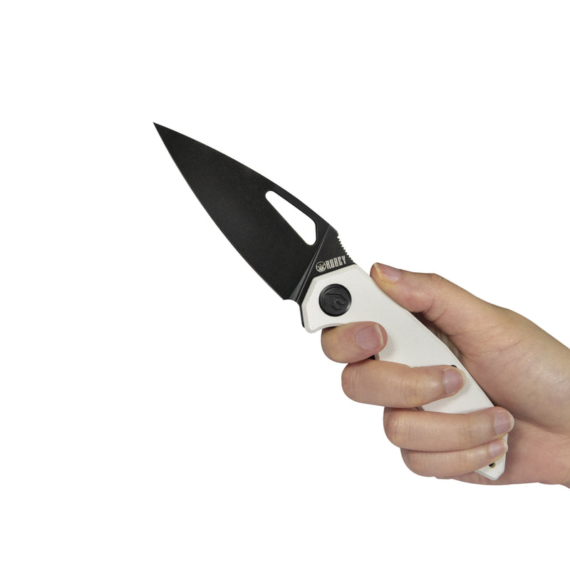 Coeus Liner Lock Thumb Open Folding Knife Ivory G10 Handle 3.11" Dark Stonewashed D2 KU122F