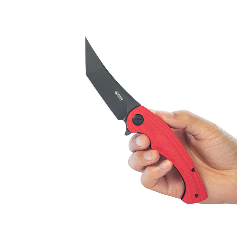 Scimitar Tanto Liner Lock Hunting Folding Knife Red G10 Handle 3.46" Blackwash 14C28N KU175F