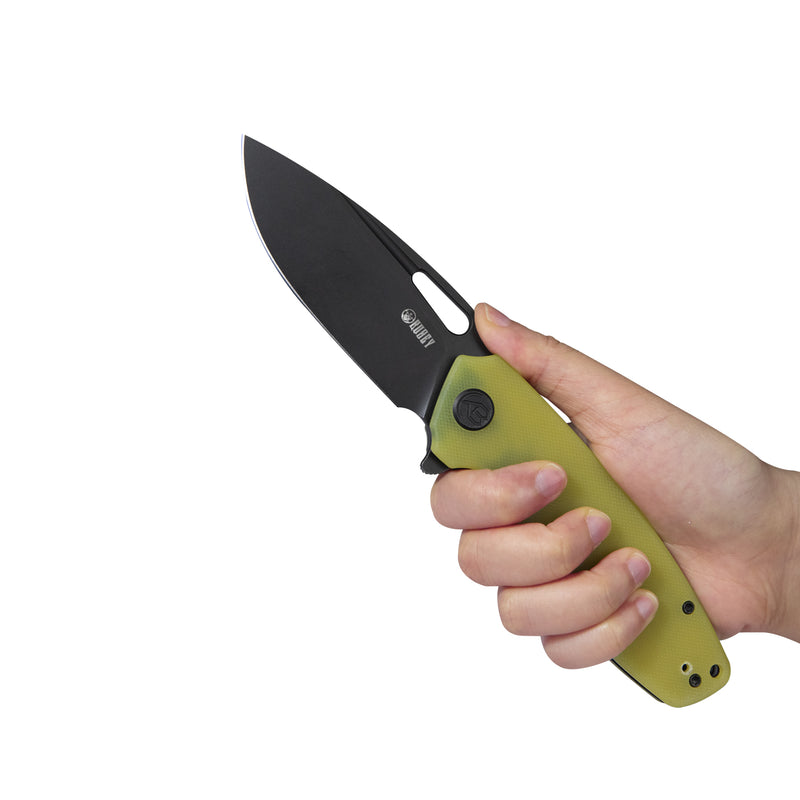 Tityus Liner Lock Flipper Folding Knife Translucent Yellow G10 Handle 3.39" Dark Stonewashed D2 KU322G
