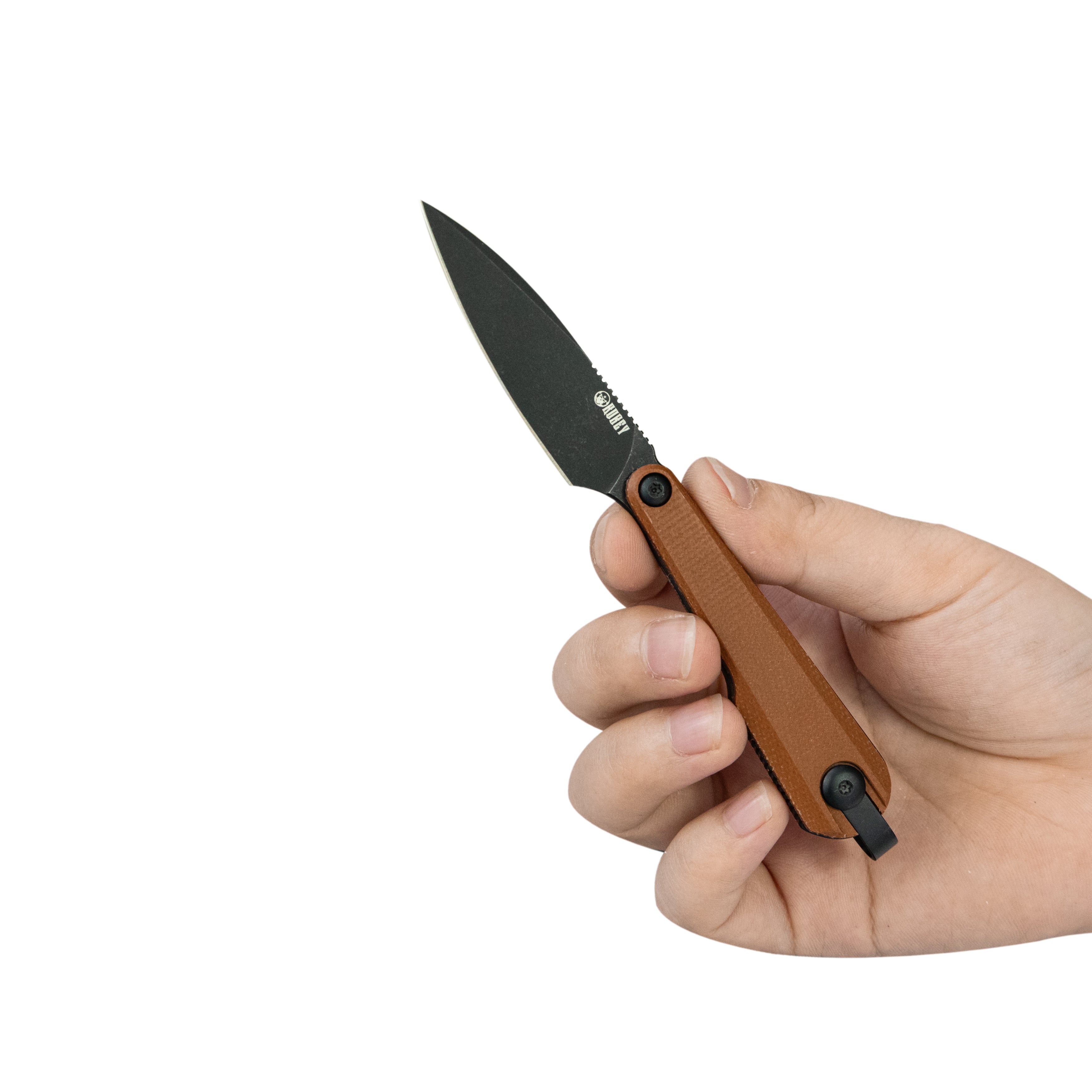 Kubey YAG Fixed Blade Knife Brown Micarta Handle 2.44" Blackwash 14C28N Blade KU452C