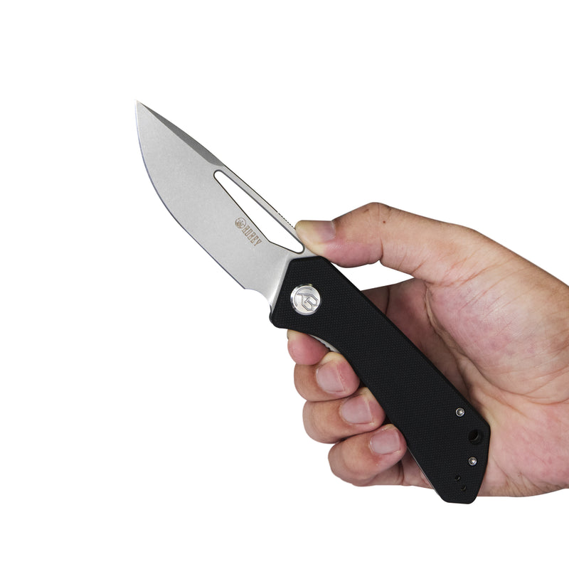 Thalia Front Flipper EDC Pocket Folding Knife Black G10 Handle 3.27" Bead Blasted D2 KU331A