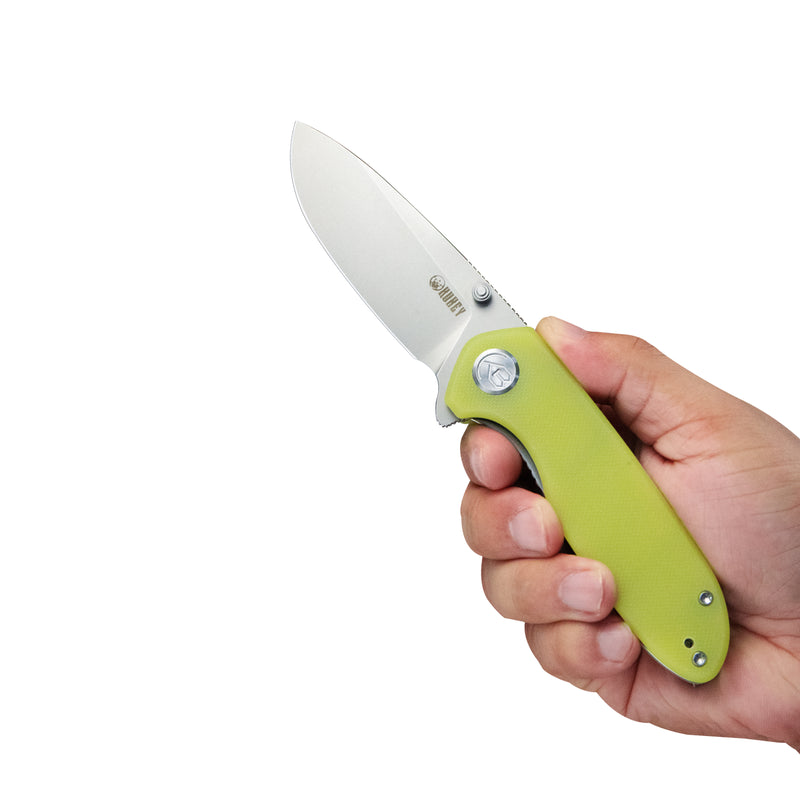 Belus Thumb Stud Everyday Carry Pocket Knife Translucent Yellow G10 Handle 2.95" Bead Blasted AUS-10 Blade KU342D