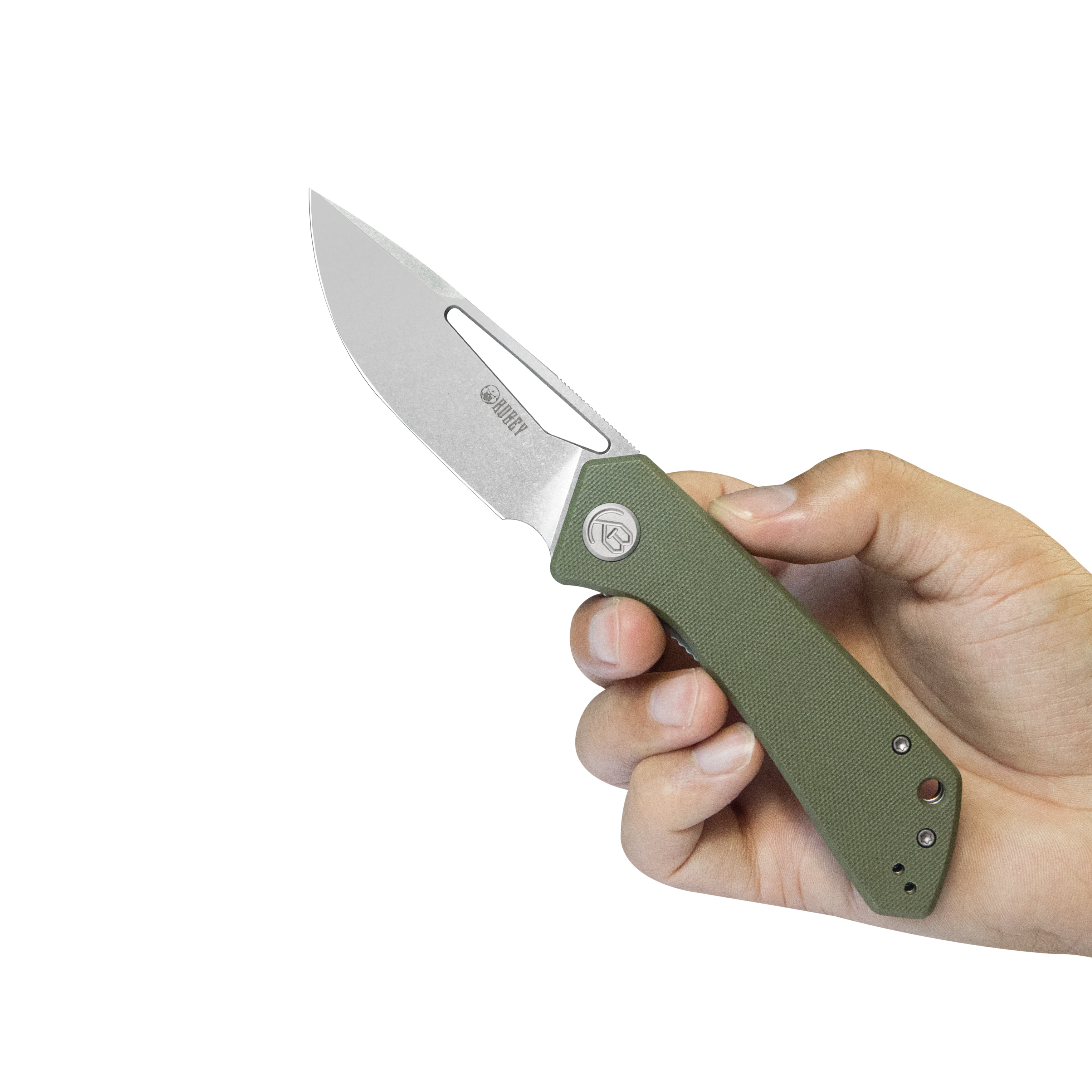 Kubey Thalia Front Flipper EDC Pocket Folding Knife Green G10 Handle 3.27" Stonewash 14C28N KU331M