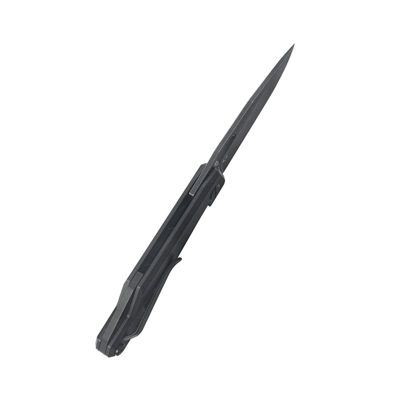 Verijero Fronter Flipper Pocket Folding Knife Black Coating 6AL4V Titanium Handle 3.35" Blackwash 14C28N KB340D