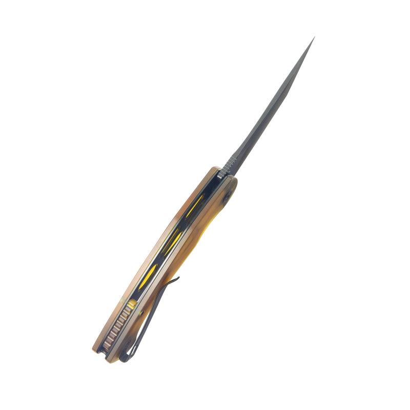 Scimitar Tanto Liner Lock Hunting Folding Knife Ultem Handle 3.46" Blackwash 14C28N KU175D