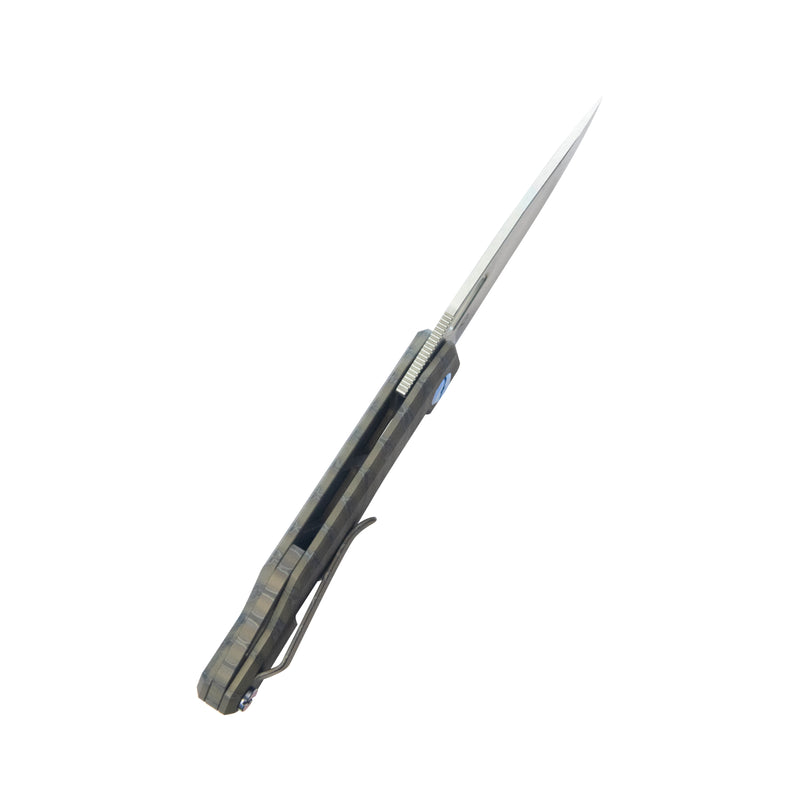 Verijero Fronter Flipper Pocket Folding Knife Flame 6AL4V Titanium Handle 3.35" Belt Satin 14C28N KB340C