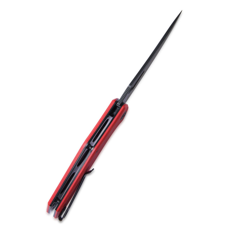 Calyce Liner Lock Flipper Folding Knife Red G10 Handle 3.27" Blackwashed D2 KU901F
