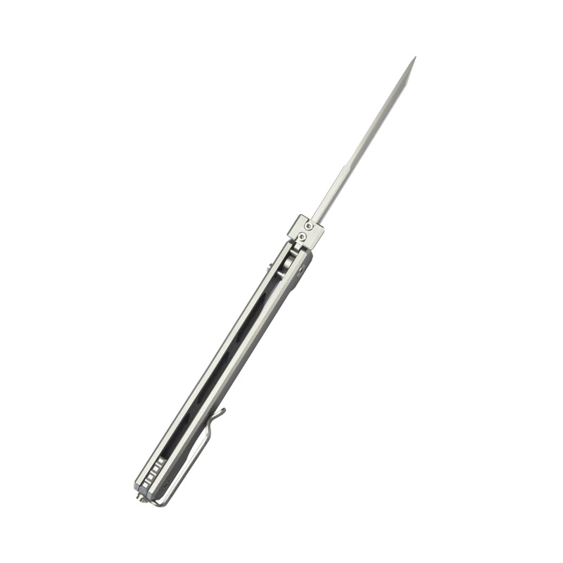 Prism Button Lock CEO Style Folding Knife Silver Grey 6AL4V Titanium Handle 3.54'' Beadblast 14C28N KB243A
