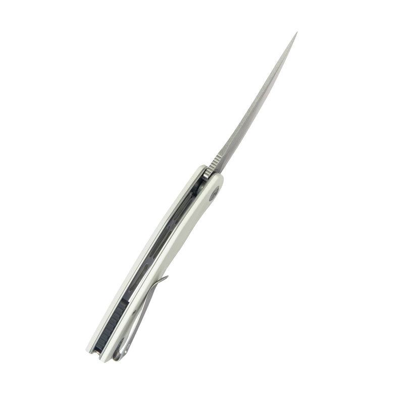 Scimitar Liner Lock Folding Knife White G10 Handle 3.46" Bead Blast AUS-10 KU173C