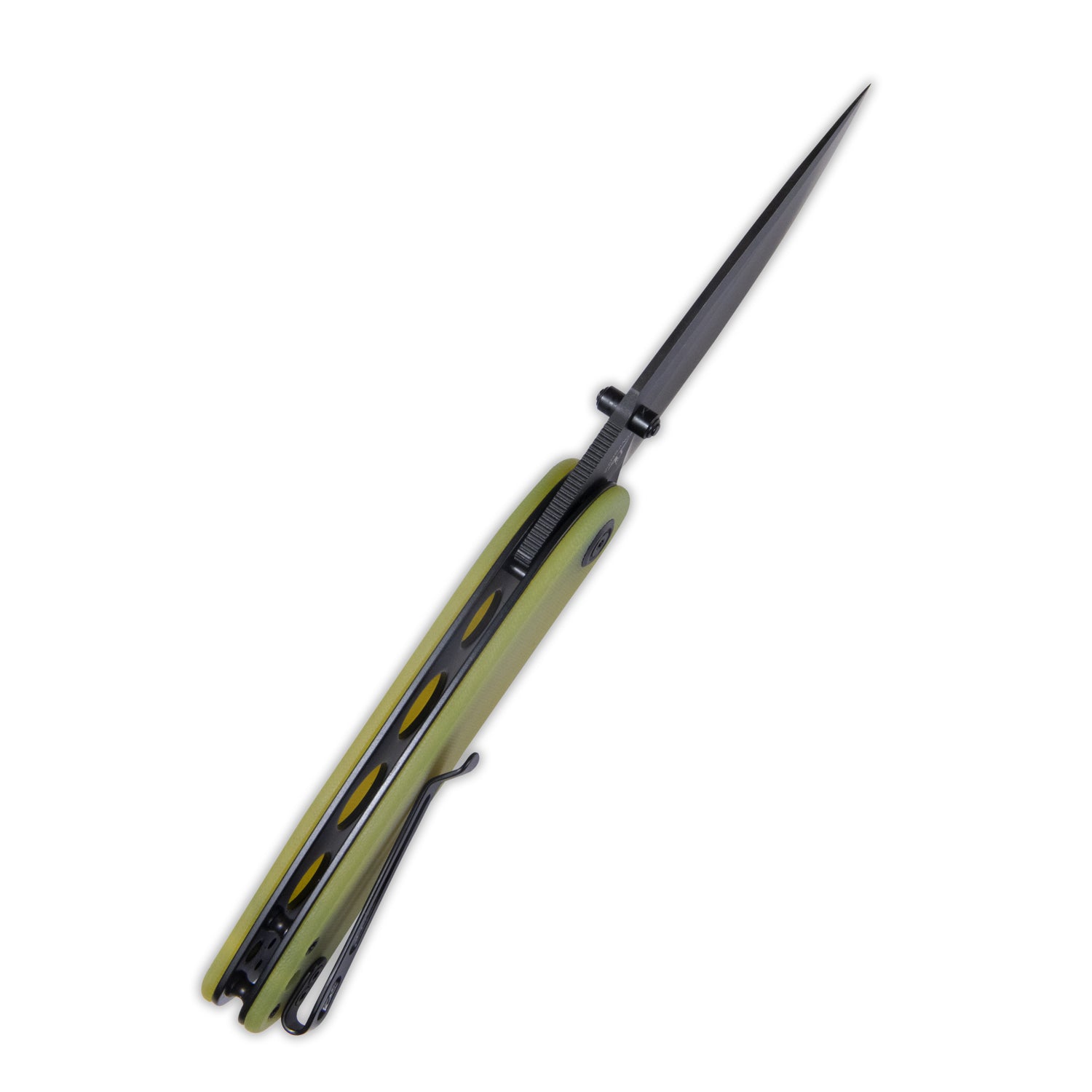 Momentum Sherif Manganas Design Liner Lock Front Flipper / Dual Studs Open Folding Knife Translucent Yellow G10 Handle 3.43" Dark Stonewashed AUS-10 KU344F