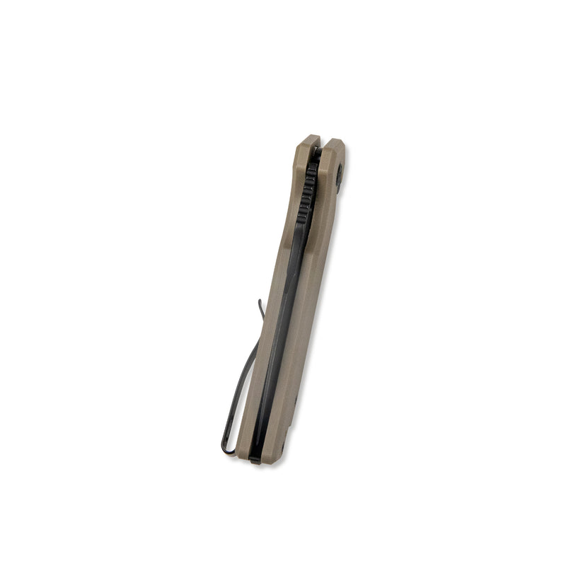 RDF Pocket Knife with Button Lock, Full-Contoured Tan G-10 Handle 3.11" Blackwash AUS-10 Blade, Lightweight Hydra Designed Folding Knife for EDC KU316F