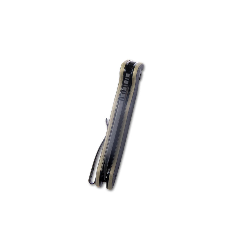 Creon Small Pocket Knife with Button Lock Black-tan G10 Handle 2.87" Blackwashed AUS-10 KU336F