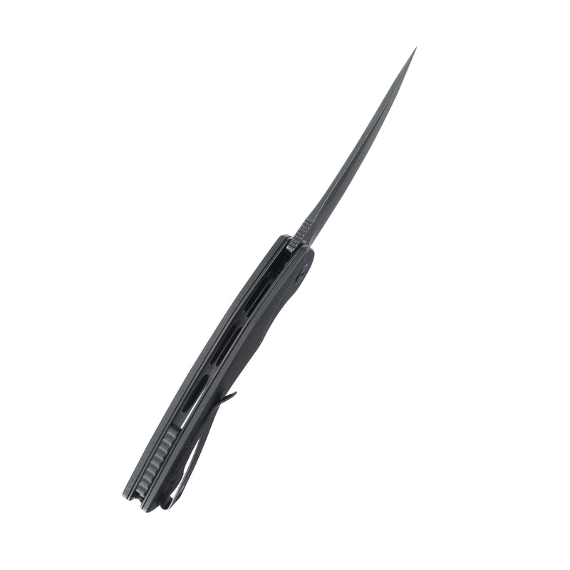 Scimitar Liner Lock Folding Knife Black G10 Handle 3.46" Blackwash 14C28N KU173L