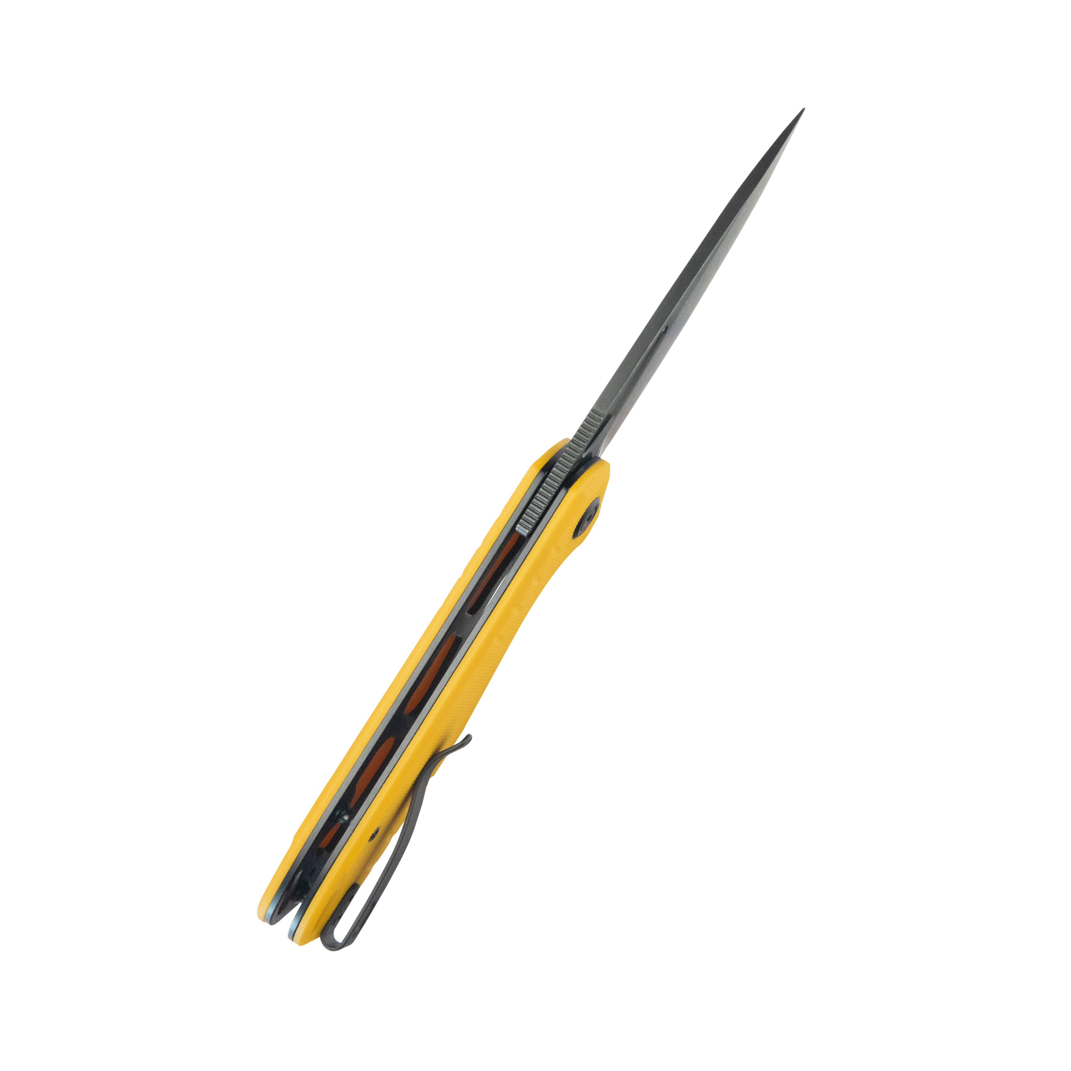 Doris Liner Lock Front Flipper Folding Knife Yellow G10 Handle 3.27" Blackwash Finish 14C28N KU324G