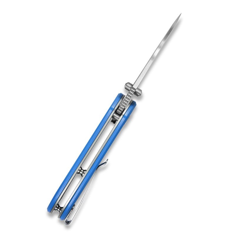 Karaji Liner Lock Dual Thumb Studs Open Folding Pocket Knife Blue G10 Handle 2.56" Satin Finish D2 KU180G