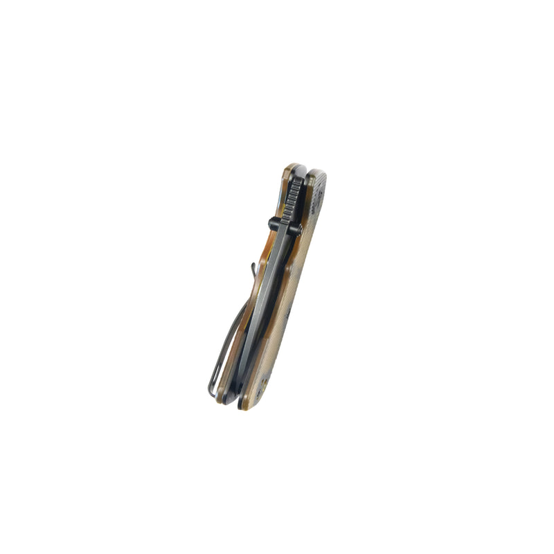 KUBEY Karaji Liner Lock Dual Thumb Studs Open Folding Pocket Knife Ultem Handle 2.56" Blackwash 14C28N KU180M