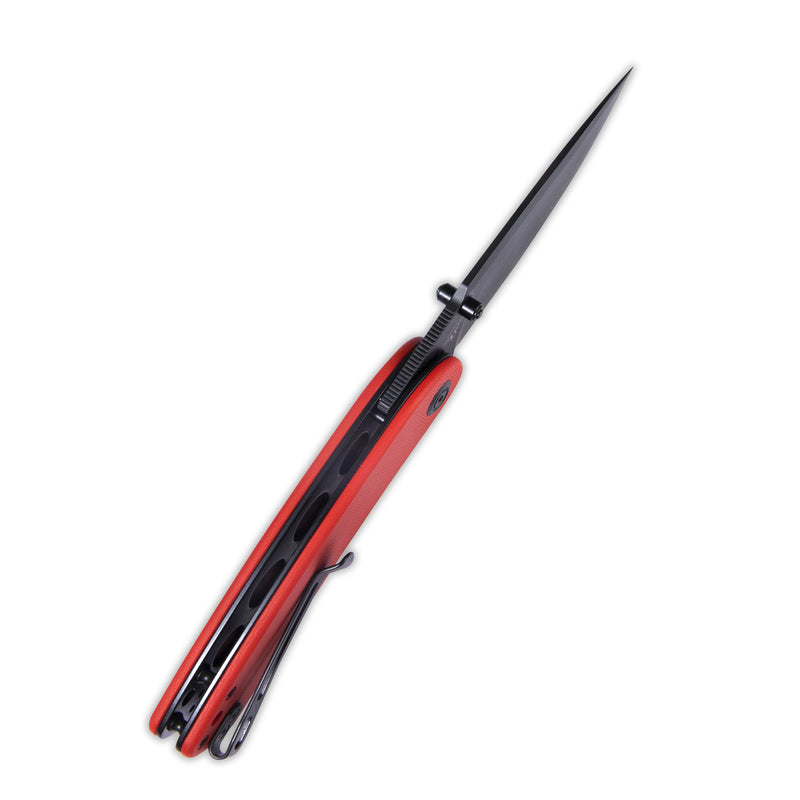 Momentum Sherif Manganas Design Liner Lock Front Flipper / Dual Studs Open Folding Knife Red G10 Handle 3.43" Dark Stonewashed AUS-10 KU344I
