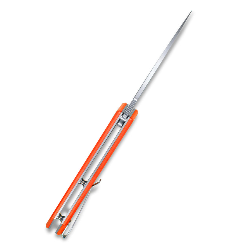 Coeus Liner Lock Thumb Open Folding Knife Orange G10 Handle 3.11" Bead Blasted D2 KU122D