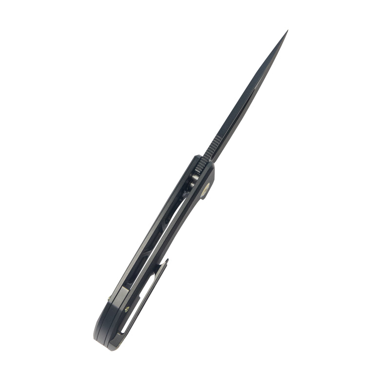 Hyperion Frame Lock Flipper Knife Black Titanium Handle w/ Micro Milling Lines 3.5" Blackwash CPM-S35VN KB368H