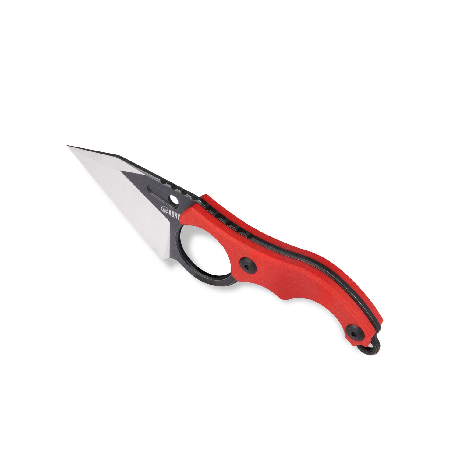 Hippocam Fixed Blade Knife Finger Ring Red G10 Handle 2.36" Satin and Blackwash D2 Blade KU166D