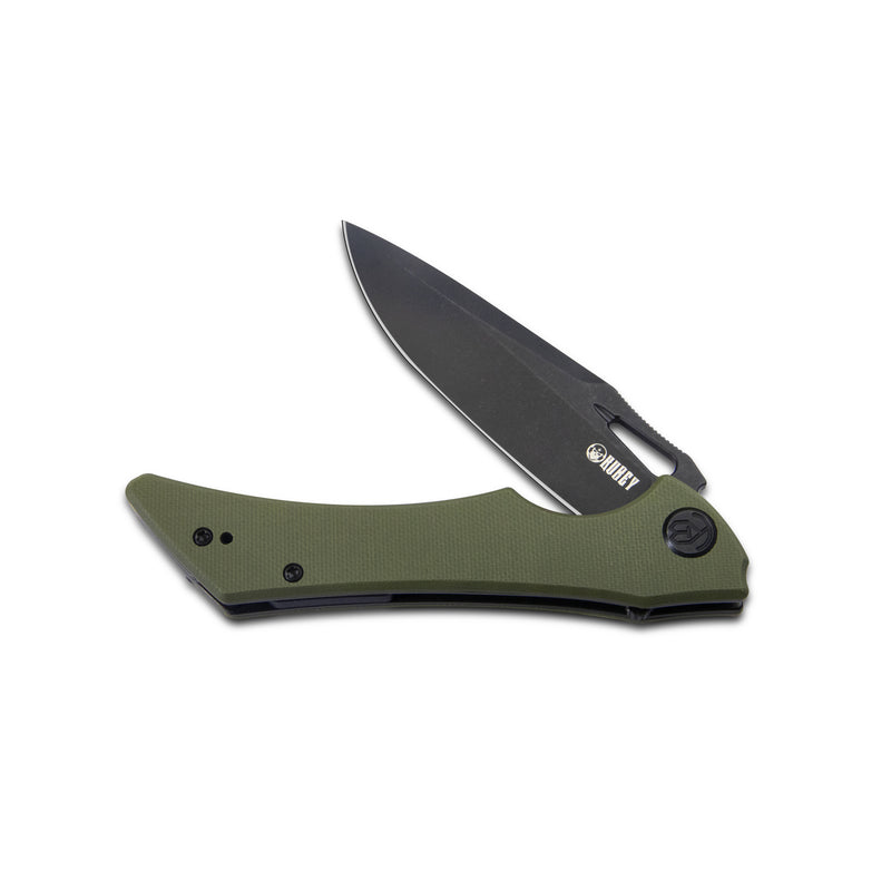 Raven Liner Lock Flipper Knife Green G10 Handle 3.5" Dark Stonewashed AUS-10 KB245I