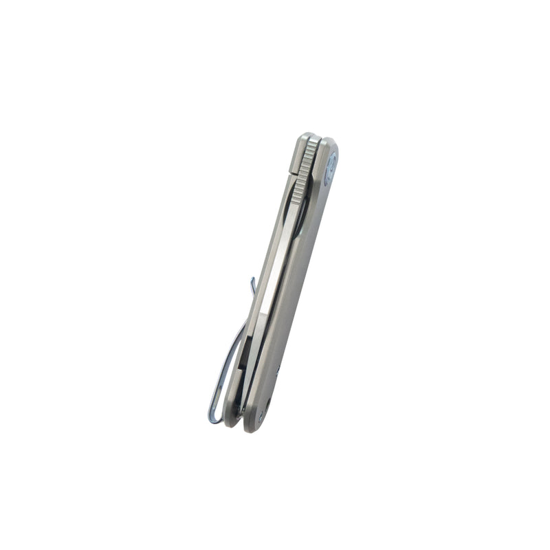 NEO Flipper Folding Pocket Knife Grey Titanium Handle 2.99" Belt Satin S35VN Blade KB359A