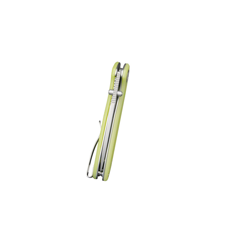 Belus Thumb Stud Everyday Carry Pocket Knife Translucent Yellow G10 Handle 2.95" Bead Blasted AUS-10 Blade KU342D