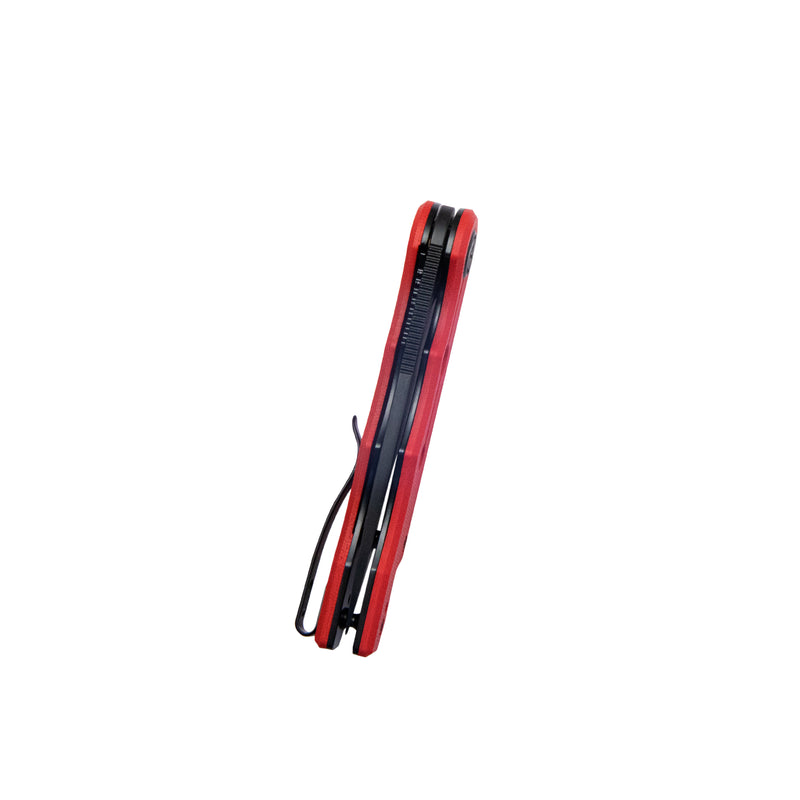 Mizo Liner Lock Flipper Folding Knife Red G10 Handle 3.15" Blackwashed AUS-10 KU312C