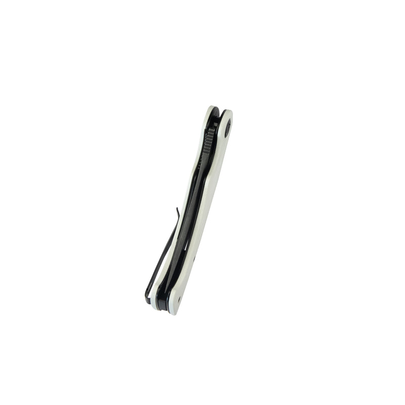 Scimitar Liner Lock Folding Knife White G10 Handle 3.46" Blackwash AUS-10 KU173D