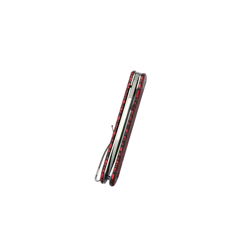 NEO Outdoor Folding Pocket Knife Red black Damascus G10 Handle 3.43" Beadblast AUS-10 KU371E