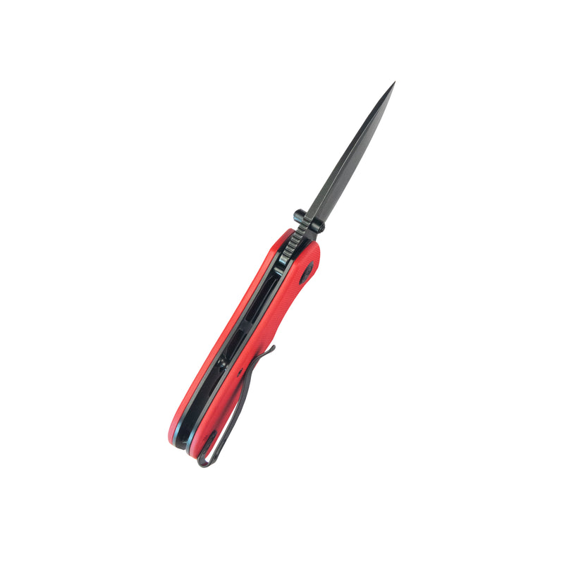 KUBEY Karaji Liner Lock Dual Thumb Studs Open Folding Pocket Knife Red G10 Handle 2.56" Blackwash 14C28N KU180O