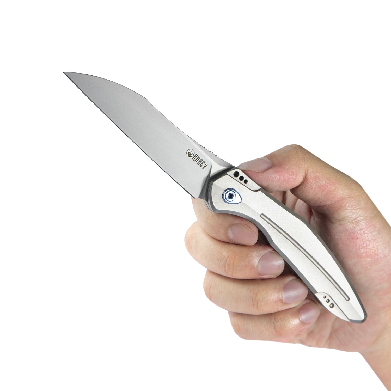 Barracuda Liner Lock Front Flipper Folding Knife Titanium Handle 3.38" Sandblast S30V KU299