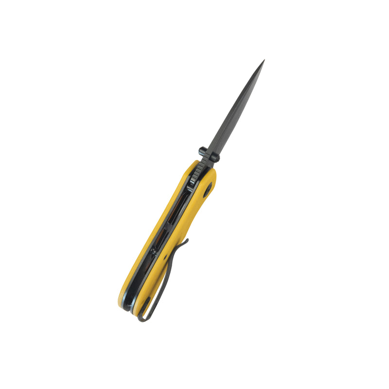 KUBEY Karaji Liner Lock Dual Thumb Studs Open Folding Pocket Knife Yellow G10 Handle 2.56" Blackwash 14C28N KU180N