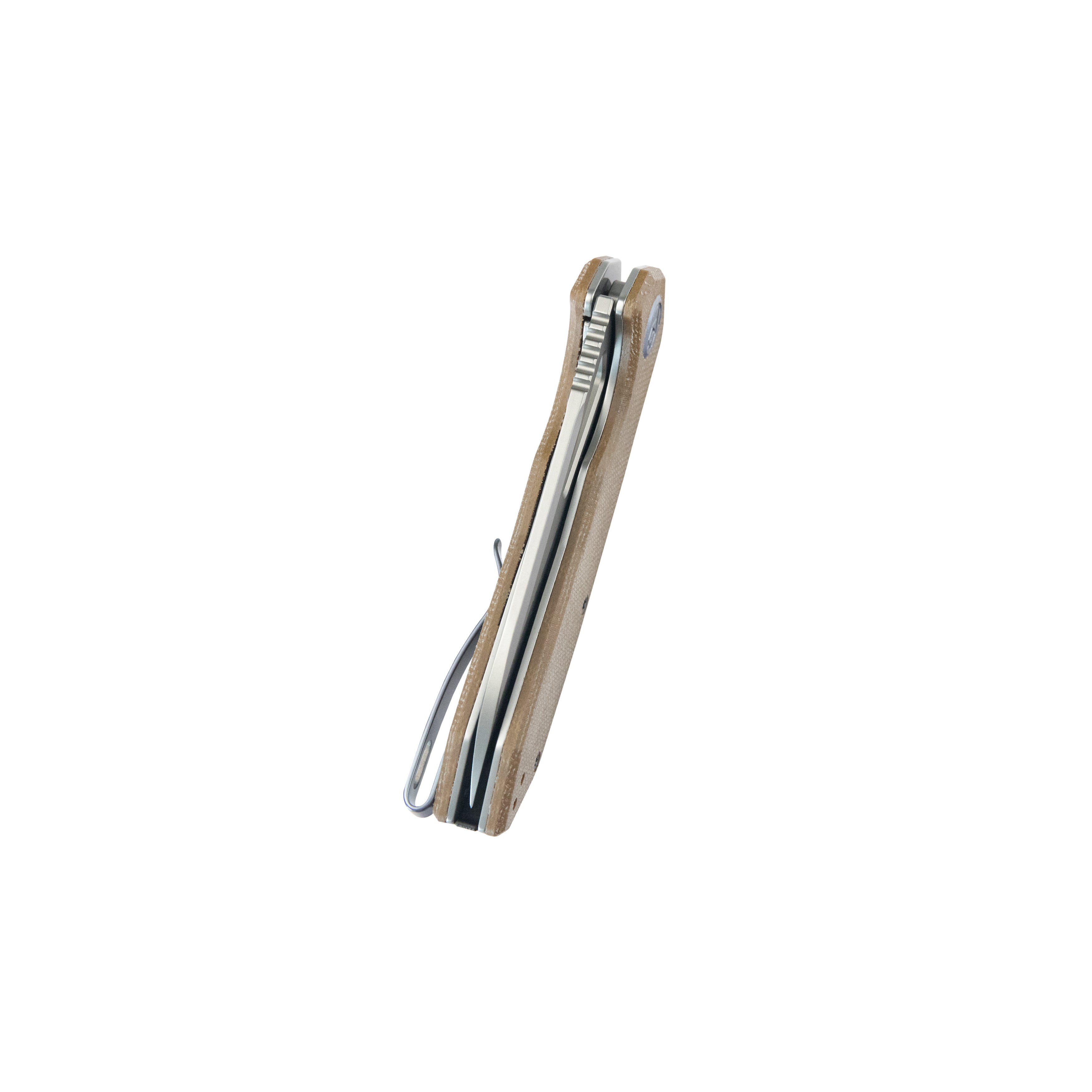 Kubey Vagrant Liner Lock Folding Knife Tan Micarta Handle 3.1