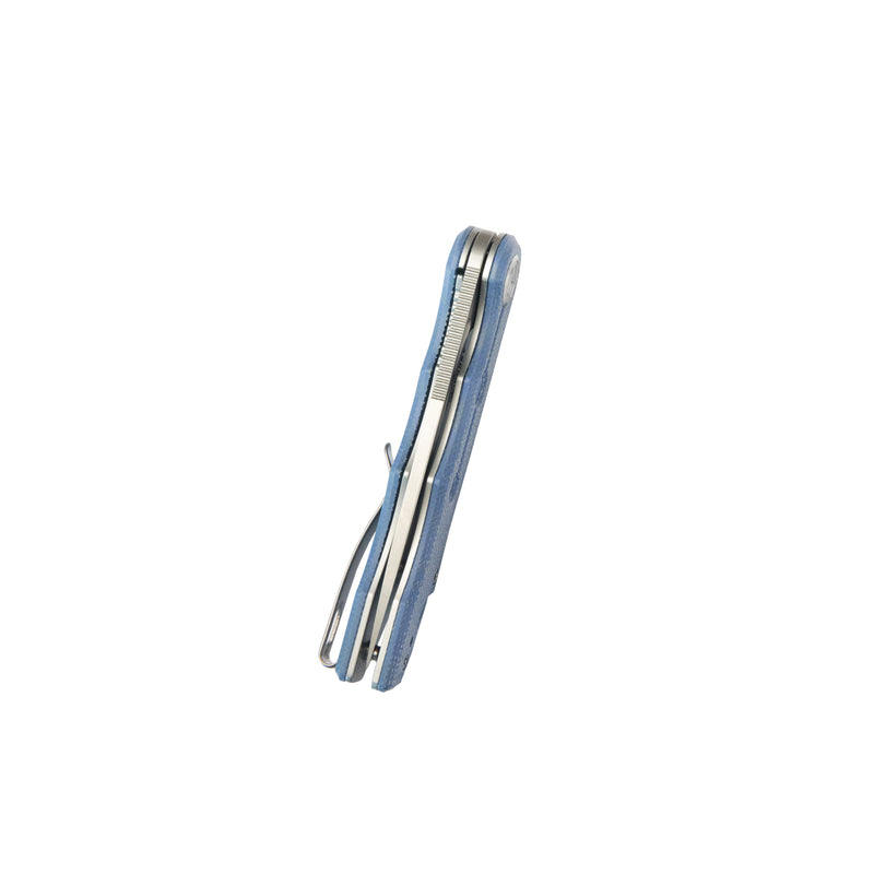Mizo Liner Lock Flipper Folding Knife Blue Micarta Handle 3.15" Bead Blast AUS-10 KU312O