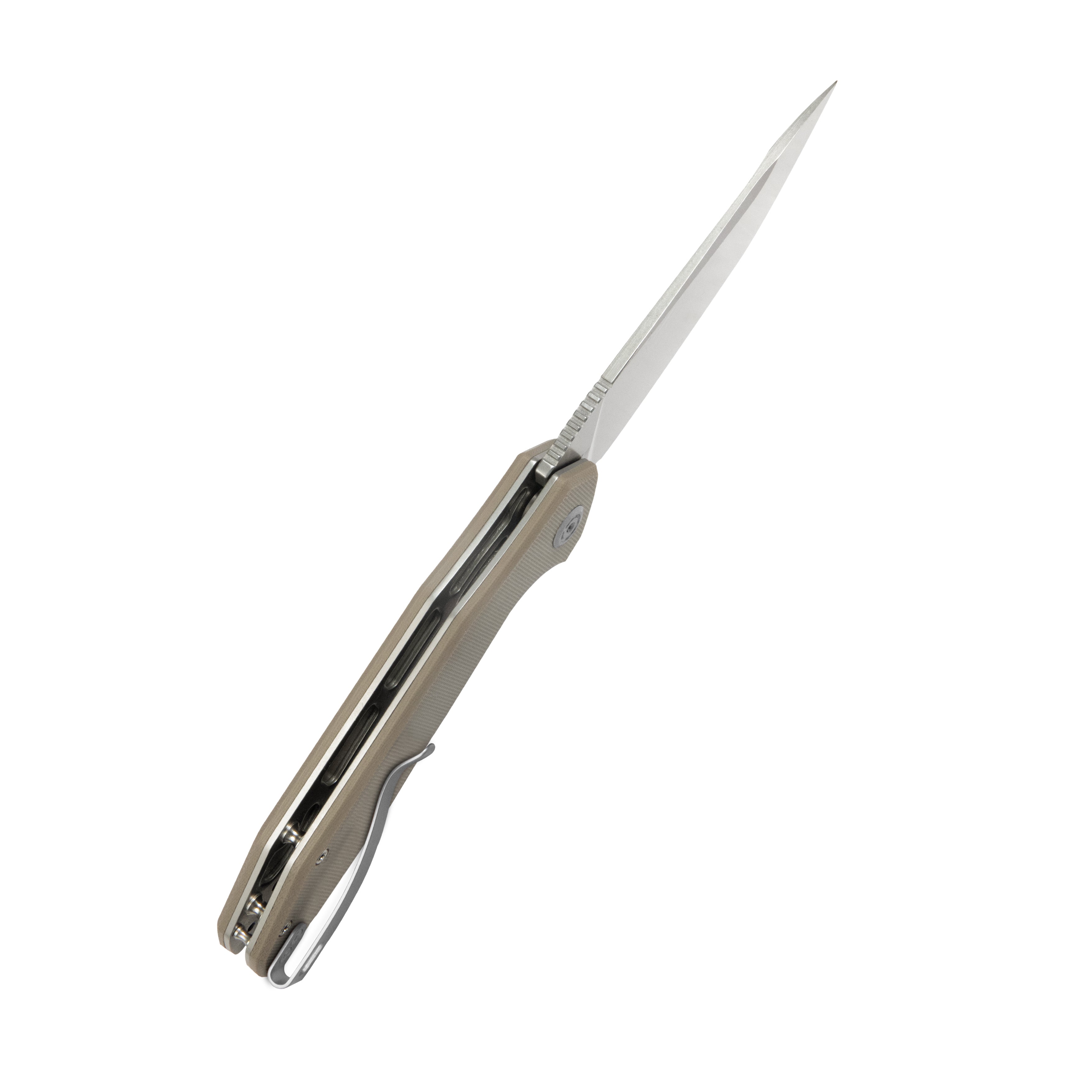 Kubey Nova Liner Lock Flipper Folding Pocket Knife Beige G-10 Handle Satin 14C28N KU117R