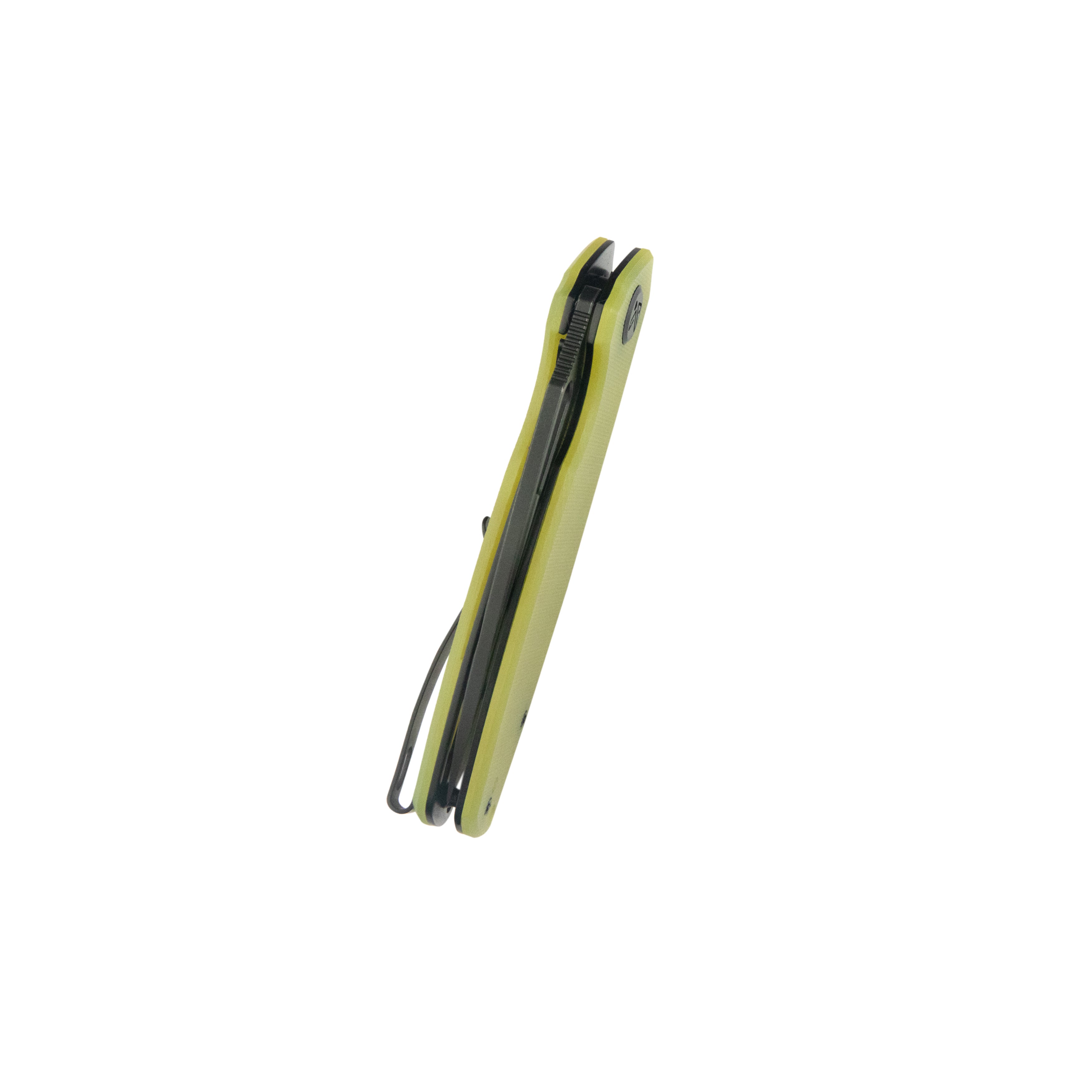 Tityus Liner Lock Flipper Folding Knife Yellow Handle 3.39" Blackwash 14C28N KU322Z