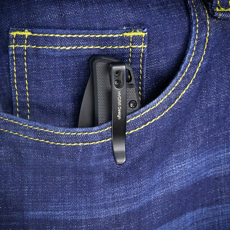 RDF Pocket Knife with Button Lock, Full-Contoured Black G-10 Handle 3.11" Blackwash AUS-10 Blade, Lightweight Hydra Designed Folding Knife for EDC KU316A